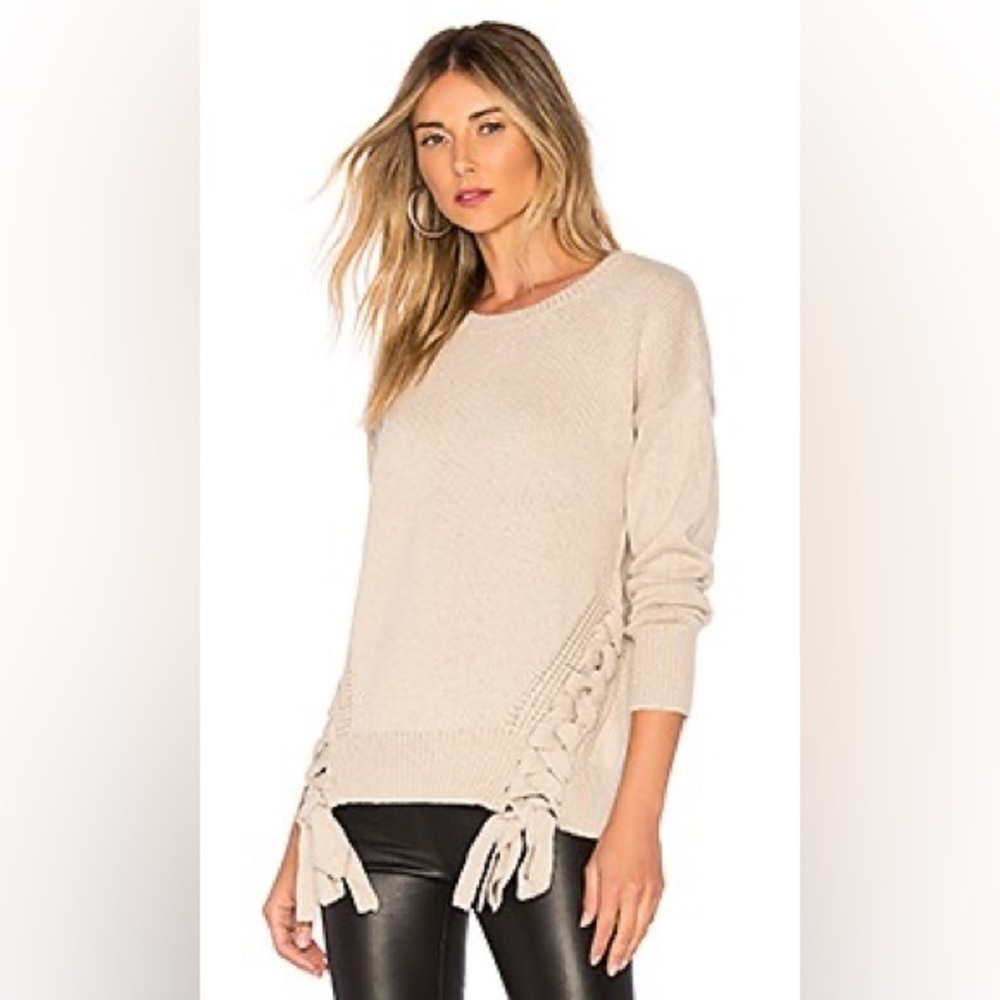 Bobi Los Angeles‎ Side Lace Up Tie Hem Knit Sweater Oatmeal Beige Womens Small